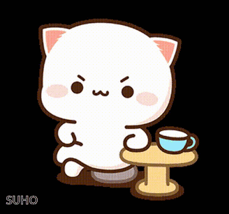 Cartoon Cat Sitting Next To Coffee Cup GIF