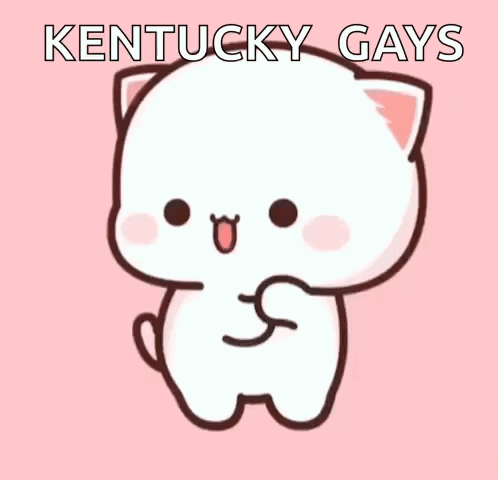 Cartoon Cat Sitting on Pink Background Saying Kentucky Gays