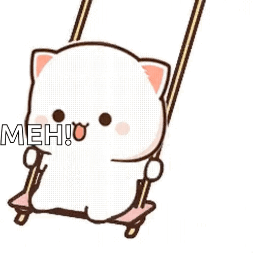 Cartoon Cat Sitting on Swing Saying Meh