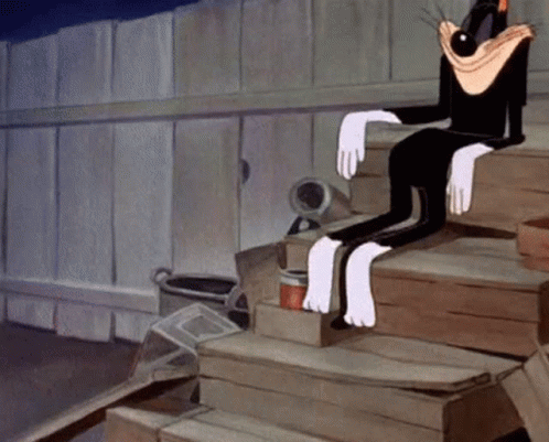 Cartoon Cat Sitting on Wooden Steps