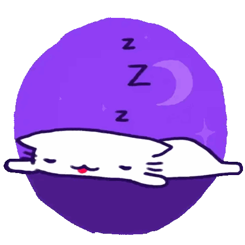 Cartoon Cat Sleeping in Purple Moon Circle