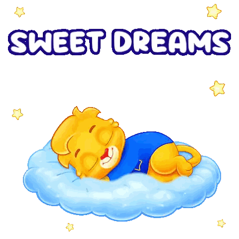 Cartoon Cat Sleeping on Cloud with Sweet Dreams