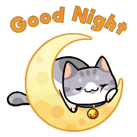 Cartoon Cat Sleeping on Crescent Moon