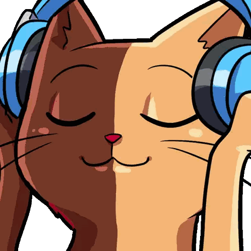 Cartoon Cat Smiling with Blue Headphones
