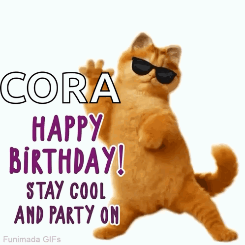 Cartoon Cat Sunglasses Cora Happy Birthday Stay Cool Party On GIF