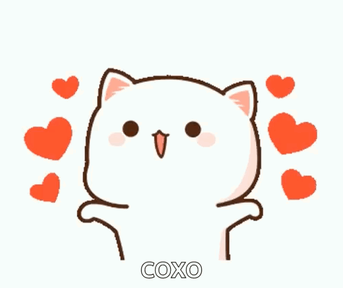 Cartoon Cat Surrounded By Hearts And Coxo GIF