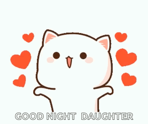 Cartoon Cat Surrounded By Hearts Good Night Daughter GIF