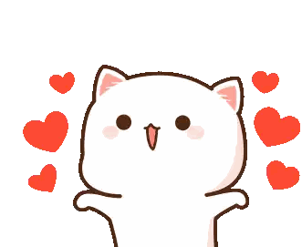 Cartoon Cat Surrounded By Red Hearts