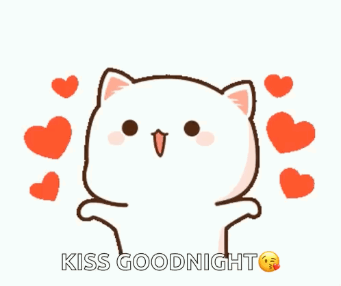 Cartoon Cat Surrounded By Red Hearts Saying Kiss Goodnight GIF
