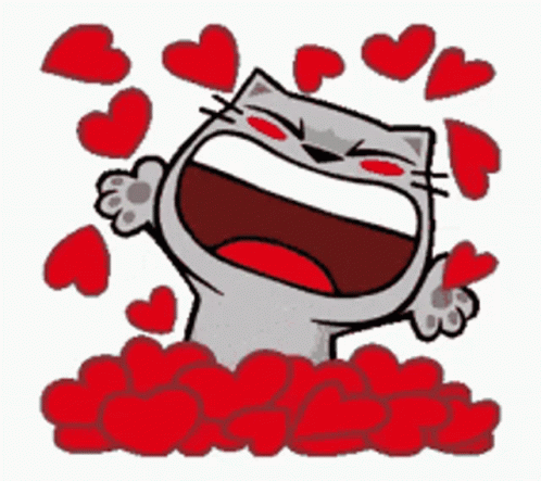 Cartoon Cat Surrounded By Red Hearts GIF