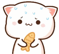 Cartoon Cat Sweating Holding Fish