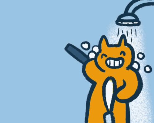 Cartoon Cat Taking Shower with Bubbles