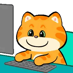 Cartoon Cat Typing on Keyboard