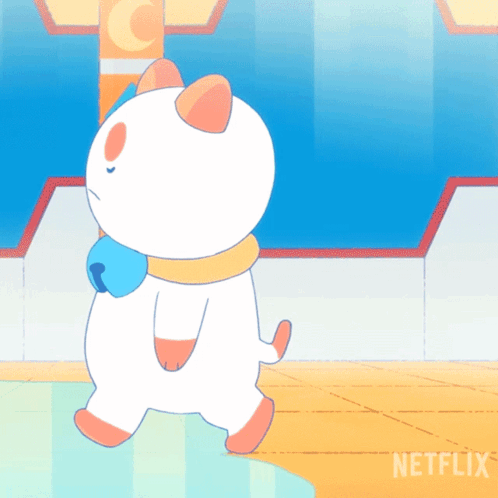 Cartoon Cat Walking in Front of Netflix Sign