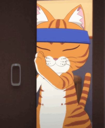 Cartoon Cat Wearing Blue Headband