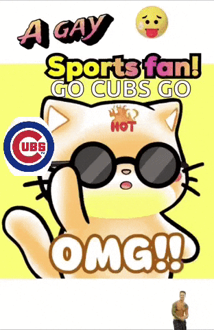 Cartoon Cat Wearing Cubs Hat and Sunglasses