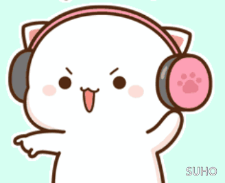 Cartoon Cat Wearing Pink Headphones Pointing