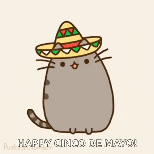 Cartoon Cat Wearing Sombrero Celebrating Cinco de Mayo