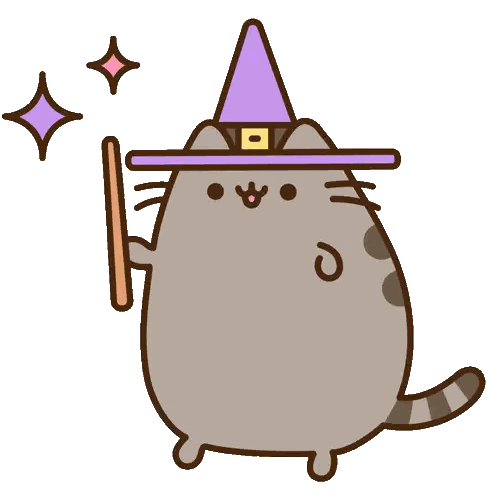 Cartoon Cat Wearing Witch Hat Holding Wand