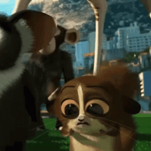 Cartoon Cat With Big Eyes Next To Monkey GIF
