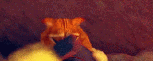 Cartoon Cat With Big Eyes On Person's Lap GIF