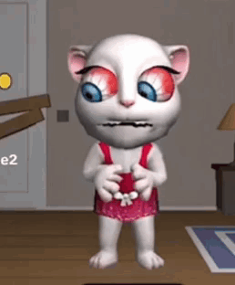 Cartoon Cat with Big Red Eyes and Number 2