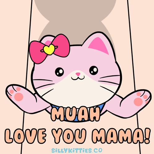 Cartoon Cat With Bow Saying Muah Love You Mama GIF