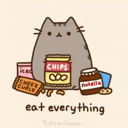 Cartoon Cat With Chips and Nutella