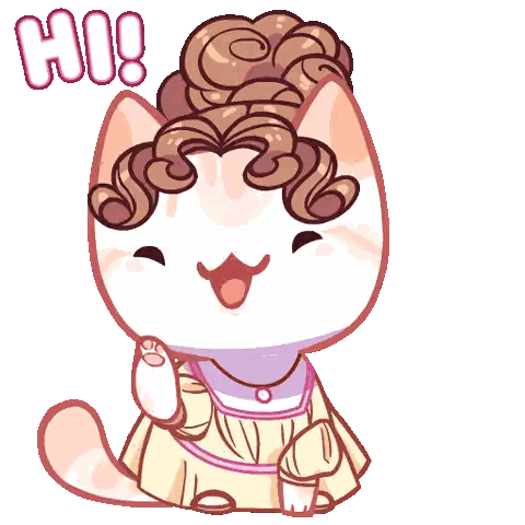 Cartoon Cat With Curly Hair Says Hi