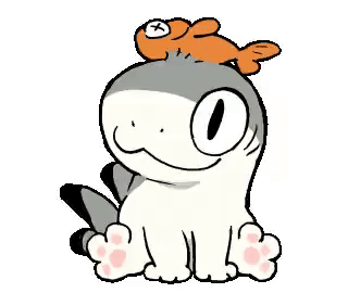 Cartoon Cat with Fish on Head