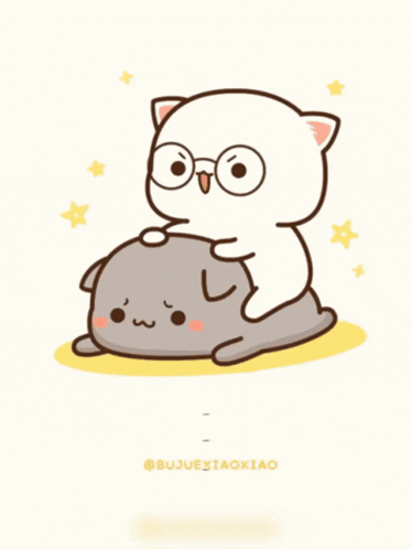 Cartoon Cat With Glasses Sitting on Another Cat Kambulo