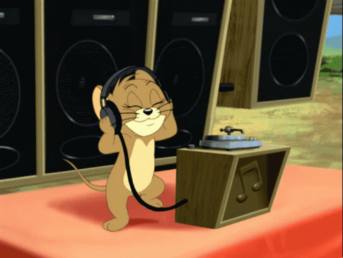 Cartoon Cat With Headphones Listening To Record Player GIF