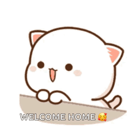 Cartoon Cat With Heart and Welcome Home