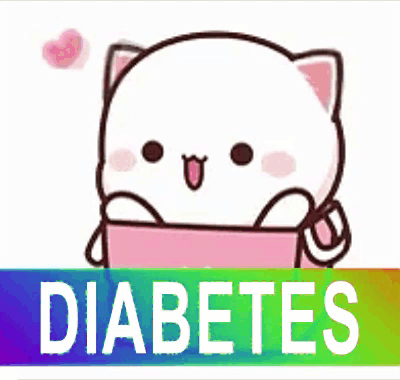 Cartoon Cat With Heart Eye Holding Pink Box Saying Diabetes