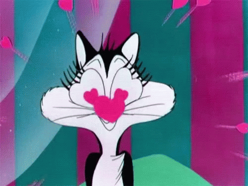 Cartoon Cat With Heart Nose and Pink Heart in Mouth