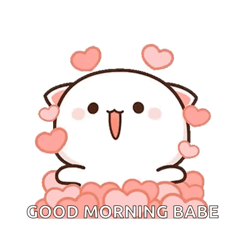 Cartoon Cat With Hearts and Good Morning Babe