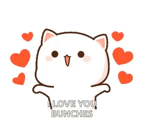 Cartoon Cat With Hearts Saying I Love You Bunches GIF
