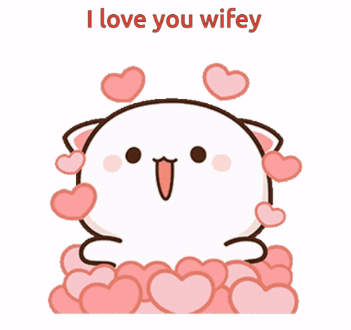 Cartoon Cat With Hearts Saying I Love You Wifey GIF