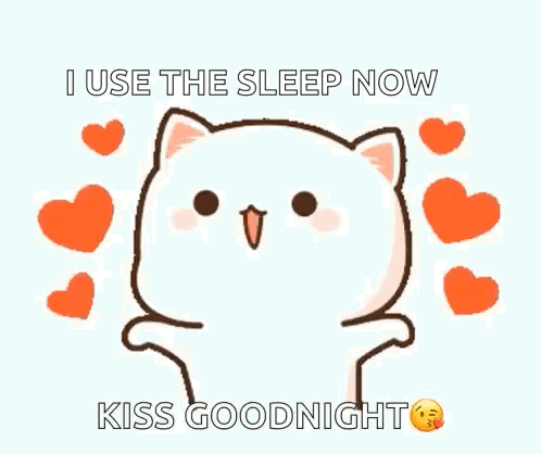 Cartoon Cat with Hearts Sleep Now Kiss Goodnight