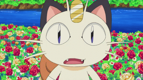 Cartoon Cat With Horn In Flower Field GIF