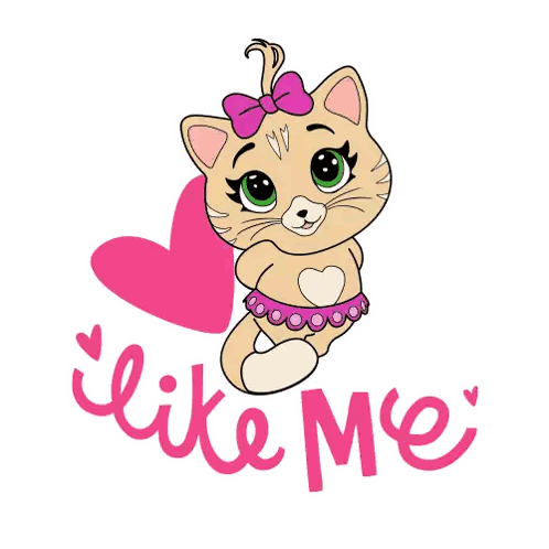 Cartoon Cat With Pink Bow and Like Me Text