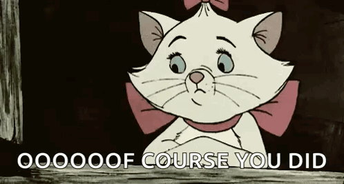 Cartoon Cat with Pink Bow Saying Ooooof