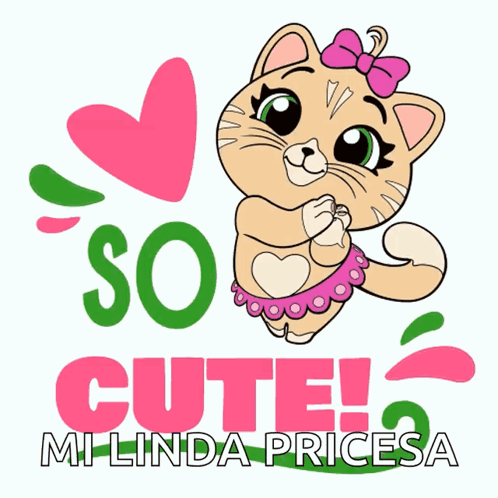 Cartoon Cat With Pink Bow Saying So Cute Milinda Pricesa