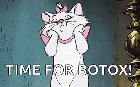 Cartoon Cat with Pink Bow Saying Time for Botox