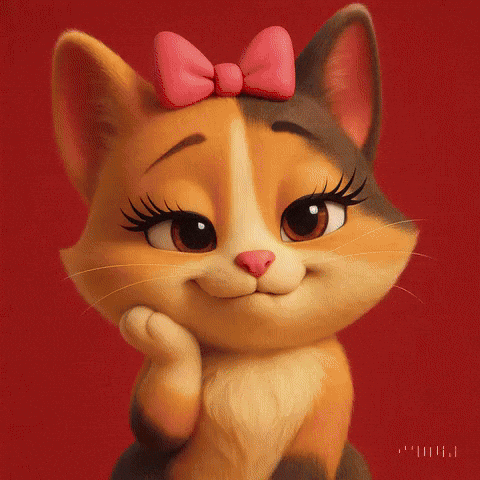 Cartoon Cat with Pink Bow Smiling