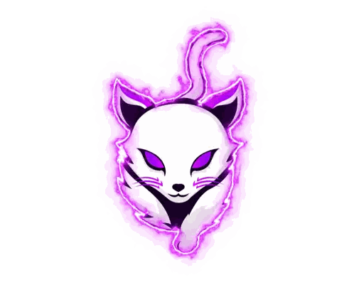 Cartoon Cat with Purple Eyes and Tail
