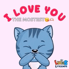Cartoon Cat With Red Heart Saying I Love You The Mostest GIF