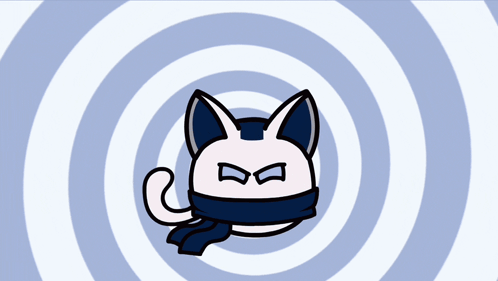 Cartoon Cat With Scarf Surrounded By Spirals GIF