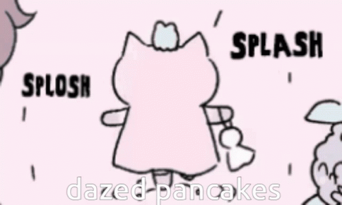 Cartoon Cat With Words Splash and Dazed Pancakes