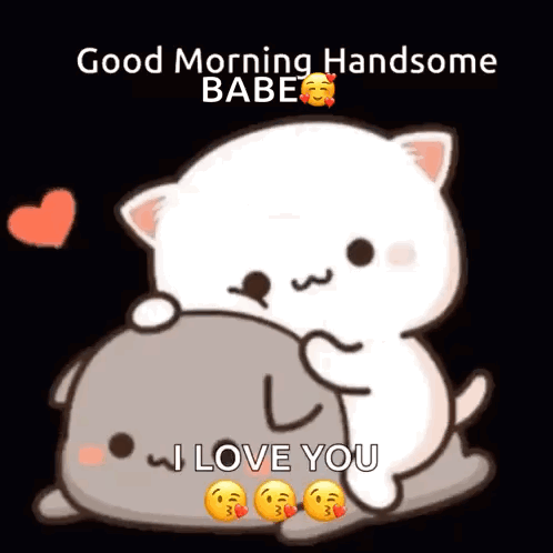 Cartoon Cats Hugging Good Morning